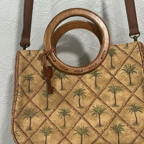 FOSSIL Canvas Palm Tree Tote w/Basket-weave - Picture 2 of 6